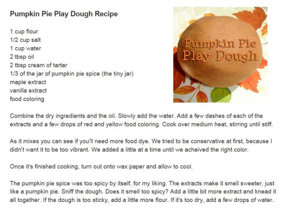 pumpkin pie playdoh recipe - click pic to go to a blog with this recipe