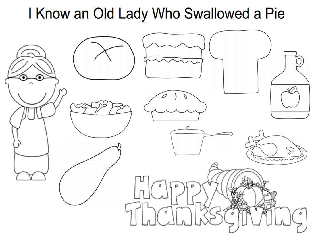 old lady who swallowed a pie coloring sheet - click pic to open 1-page PDF
