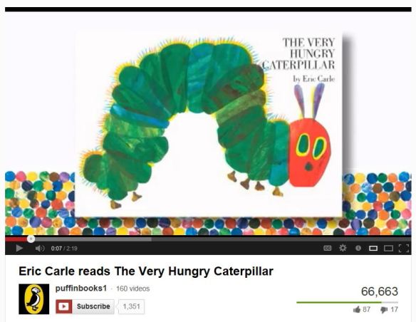 Eric Carle reads The Very Hungry Caterpillar (click pic to go to Youtube video)