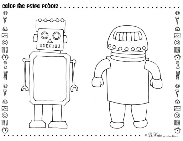 retro robots coloring page