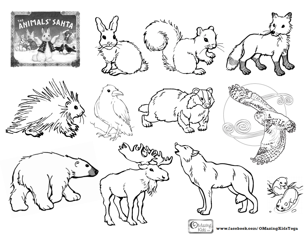 The Animals' Santa - click pic to open 1-page free coloring page to go with the OMazing Kids Lesson Plan